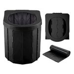 SFSUMART Camping Toilet, Universal Foldable Portable Toilet for Adult Kids, Emergency Potty with 12pc Toilet Bags for Outdoors, Car Travel, Hiking, Boating, Trip (Black, No Cover)