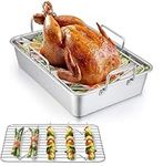 MEETOZ Roasting Pan, 14 x 10.6 Inch Heavy Duty Turkey Roaster with V Rack & Baking Rack Set, Wider Handles & Heavy Duty Construction, Great for Thanksgiving Christmas Roast Chicken Lasagna