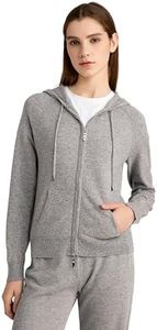 State Cashmere 2-Way Zip Up Hoodie with Pockets and Zipper 100% Pure Cashmere Long Sleeve Sweater for Women Cashmere Hoodies (Pale Charcoal, X-Large)