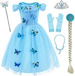 Party Chili Princess Costume for Girls Birthday,Christmas Dress Up with Accessories 3-10 Years, Blue, 9-10 Years