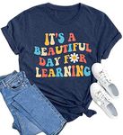 MEESHEEP Women Teacher Life Shirt Teacher Gift Short Sleeve Graphic Shirts It’s a Beautiful Day for Learning T-Shirt Blue