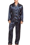 Men’s Sleepwear Satin Pyjama Set Nightwear Loungewear (Blue Golden, X-Large)