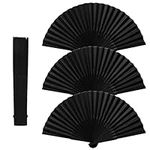 Karjiaja 3 Pcs Black Folding Fan Handheld Fan Folding Black Chinese Fan Handheld Bamboo Fan Silk Fabric Fan Hand Held Fabric Fans Hand Held Chinese Fan Bamboo Fan Black Chinese Hand Fans for Women