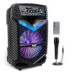 Portable Bluetooth PA Speaker System - 600W Rechargeable Outdoor Bluetooth Speaker Portable PA System w/ 10” Subwoofer 1” Tweeter, Recording Function, Mic In Party Lights USB/SD Radio - Pyle PPHP1042B