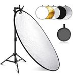 NEEWER 32”/80cm Light Reflector with Metal Clamp and Stand, 5 in 1 Collapsible Round Reflector, Translucent, Silver, Gold, White and Black for Low Angle Children Studio Photography, Outdoor Lighting