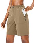 Pudolla Women's Hiking Cargo Shorts Quick Dry Summer Travel Shorts for Women with Zipper Pockets for Outdoor Walking Kayaking, Dark Khaki, XL