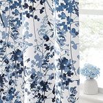 KGORGE Blackout Curtains & Drapes Boho Home/Office Artistic Decor with Vivid Watercolor Floral Painting Thermal Insulated Energy Efficient Shades for Bedroom Living Room (Blue, W 52" x L 84", 1 Pair)