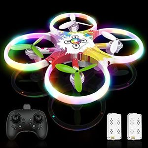 Drohne für Kinder Bunte LED-Lichter Leuchten Quadrocopter mit 5 Intelligente Sensor Dual Akku 18 Minuten RC Drone Helikopter Ferngesteuertes Flugzeug Spielzeug für Sohn Mädchen Weihnachten Geschenk