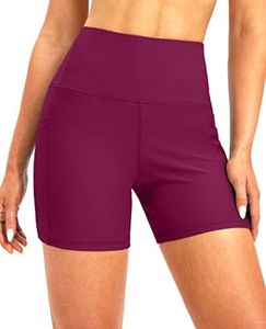 Soothfeel Women's High Waisted Swim Board Shorts 5 Inch UPF 50+ Tummy Control Bathing Suit Bottoms for Women with Pockets Dark Rose