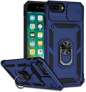 JIYUDZ Funda Compatible con iPhone 7 Plus/8 Plus/iPhone 6s Plus/6 Plus Carcasă Armor Militar Cubierta de Cámara Deslizante Proteger 360 Full Protección Anillo Soporte Silicona Estuche Cover Case,Azul