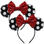 2 Pcs Mouse Ears Headbands Sequin Bow Glitter Party Decoration for Girls,Women,Adult (Color 7)