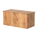 Duramax DH 1.9 Metal Cushion Box (1450 L) with Hydraulic Gas Cylinder & Padlock Eye, Outdoor Deck Box and Garden Furniture Organizer, Woodgrain & Brown Trimmings