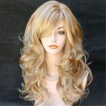 Kalyss Womens Long Curly Wavy Heat Resistant Golden Blonde Synthetic As Real Human Hair Wigs