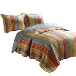 Benjara Huascaran 3 Piece Fabric Queen Size Quilt Set with Channel Stitching, Multicolor