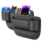 LEQBO Car Seat Gap Filler with Cup Holder,Leather Car Seat Gap Organizer,Front Car Seat Storage Box for Phones,Keys, Wallet, Sunglasses,and Drinks，fit for Driver/Passenger Seat (Black，A Pair)