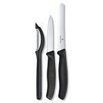 Victorinox Swiss Classic, Paring Knife Set With Peeler, Set of 3, Robust Plastic Handle, Black