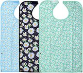 Celley Adult Bibs for Women and Elderly, Reusable and Washable with Crumb Cather Pouch (Summer Flowers)