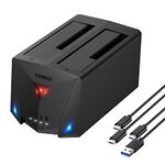 FIDECO Hard Drive Docking Station, USB 3.2 Gen 1 Hard Drive Reader for 2.5 and 3.5 inch SATA HDD SSD, Dual Bay Hard Drive Dock with Type C Port, Support Offline Clone