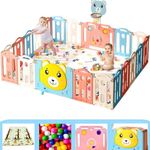 Hukimoyo 14 Panel Playpen for Babies Upto 5 year Baby Play Area Indoor Setup For Baby Kids Play Yard Playpen Baby with Balls and Mat Gate Baby Play yard for Baby Play Area Toddlers baby Playard Playpen Baby Fence Upto 5 Yrs kids playard children play area (5 * 5 FT=25 SQFT)