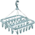 Jodsen Clothes Drying Hanger with 32 Clips Sock Dryer Foldable Drying Rack 32 Peg Laundry Drip Hanger Underwear Sock Dryer Clothes Pegs Hanging Sock Drying Rack for Towels Bras Gloves Hats Blue