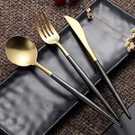 BonZeaL Mirror Finish 410 Stainless Steel 6 Pieces Black Gold Cutlery Set for 2 Luxury Cutleries for Dining Table Diwali Gift Items For Friends Gift For Diwali Diwali Gift Hampers Diwali Gift Pack Set