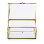 SUMNACON Golden Vintage Glass Lidded Box Rectangle Jewelry Rings Bracelet Display Organizer Personalized Clear Glass Box Golden Organizer Home Decor (Small)