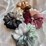 Atrube's Pack Of 4 Dual Tone Scrunchies Pink-Green Hair Accessories Silk Satin Scrunchies Combo of 4 Scrunchies Women Hair Ties Gifts For Girls Triple Tone Scrunchies Large fluffy Scrunchie