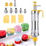 Cake Syringe Stainless Steel,400ml Cake Syringe Reusable,Professional Cream Syringe,Dessert Decorating Syringe with 6 spouts,Cake Accessories for Cupcakes,Cake Decorating-Yellow