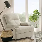 CHEKUMEN Nursery Glider Recliner Rocking Chair with Extra Large Footrest,Velvet Upholstered Nursing Chair for Breastfeeding for Living Room, Bedroom, Nursing Room (Style A, Beige)