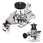 A-Team Performance - 6-Blade Aluminum 5/8" High Volume Short Water Pump - Compatible with Small Block Chevrolet 265 267 283 302 305 307 327 350 400 Chrome