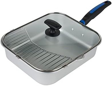 Mr. Bar-B-Q RAZOR Griddle 4 Quart Multi-Use Nonstick Fry Pot and Sauce Pan for Grill and Stovetop with Removeable Rack and Glass Lid