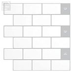 Tic Tac Tiles® 5-Sheet 12"x 12" Peel and Stick Self Adhesive Removable Stick On Kitchen Backsplash Bathroom 3D Wall Sticker Wallpaper Tiles in Subway Mono White