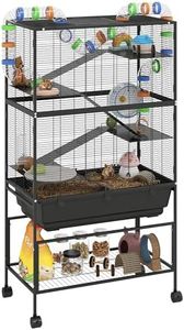 PawHut Rat Cage on Wheels, 5 Tier Large Hamster Cage with 17 cm Deep Tray, Storage Shelf, Big Exercise Wheel, Tube System, Hut, Platforms, Ramps, Water Bottle, Food Dish, for Syrian Hamsters, Rats