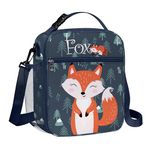 Clastyle Green Fox Insulated Lunch Bag for Kids, Portable Large Thermal Cooler Lunch Bag for Boys Girls, School Lunch Box Bag with Bottle Holder