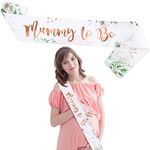 COLOFALLA Mummy to Be Sash Baby Shower Girl Sage Green Foliage Twinkle Rose Gold Jungle Mum to be Sash for Baby Shower Party Decorations (Flowers)