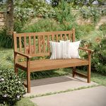 Flash Furniture Adele Commercial Indoor/Outdoor Acacia Wood Bench, 2-Person Slatted Patio Loveseat, for Use in Yard, Garden, Porch, or Park, Brown