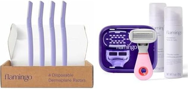 Flamingo Dermaplane and Travel Razor Kit Bundle: 4 Disposable Dermaplane Razors and 1 Travel Razor Kit