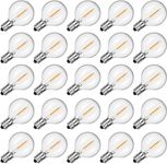 SUNSGNE 25 Pack G40 LED Light Bulbs, E12 LED Candelabra Base Bulbs, 0.6W LED Bulbs Equivalent 7W Edison Bulbs, Shatterproof Globe Replacement Bulb for Outdoor String Lights, 2700K Warm White Dimmable