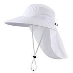 Home Prefer Outdoor UPF50+ Sun Hat Wide Brim Mesh Fishing Hat with Neck Flap, White, Large-X-Large