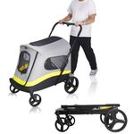 BingoPaw Folding Extra Large Dog Stroller : Portable Dog Buggy 4 Wheels for Large Dogs Pet Cat Travel Carriage Stroller Breathable Carrier with Rain Cover Include