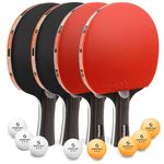 Sportout Table Tennis Bats, Portable Table Tennis Set, Ping Pong Bats for Outdoor Indoor Table Tennis Table with 3-Star Ping Pong Balls, High-Performance Paddle, Compact Storage Case (4-player set)