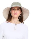 Solbari Ultra Wide Cotton Linen Hat UPF50+ Packable UV Sun Protection Hat with Large Brim and Detachable Strap, Sage / Beige, Small-Medium