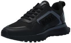 BOSS Men's Big Logo Mesh Mix Lace Up Sneaker, Black Pepper, 12