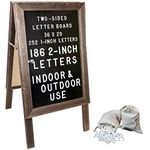 Excello Global Products Large Wooden A-Frame Sign 36x20 Felt Letter Board with Changeable Letters & Enclosure-Freestanding Rustic Vintage Message Felt Board-Double Sided Display-Standing Sidewalk Sign