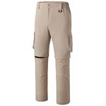 BASSDASH Men’s Outdoor Quick Dry Convertible Pants Zip-Off Water Resistant Lightweight Fishing Hiking Cargo Shorts UPF50+, Khaki, 32W x 32L