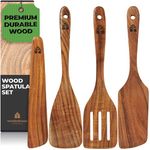 Wooden Spatula for Cooking, Kitchen Spatula Set of 4, Natural Teak Wooden Utensils Including Wooden Paddle, Turner Spatula, Slotted Spatula and Wood Scraper - Nonstick cookware