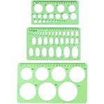 MAYMII 3 Pieces Circle and Oval Stationery Template, Clear Green Plastic Measuring Template Ruler, Geometric Ruler Template Digital Drawing for Office and School, Drawing Templates (3 Styles)