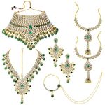 LUCENTARTS JEWELLERY Gold Plated American Diamond Jodha Akbar Bridal Choker Necklace Traditional Jewellery Set for Women Girls (GREEN)