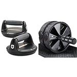 Harbinger Unisex's Pro Push Up Stands, Black & Amonax Convertible Ab Wheel Roller with Large Knee Mat for Core Abs Rollout Exercise. Double Wheel Set with Dual Fitness Strength Training Modes