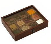 THEHEARTWILL® Spice Box with 2 Spoon (Sheesham Wood) Spice Box for Kitchen/Masala Box for Kitchen/Masala wooden Box for Kitchen/Decorative Handmade Masala Dabba Organizer 12 Containers.